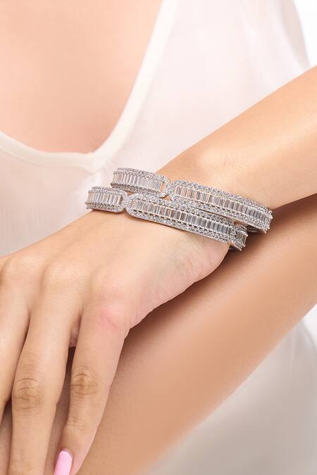 Nazaakat By Samara Singh_Silver Plated Imitation Diamonds American Bangles Set _at_Aza_Fashions