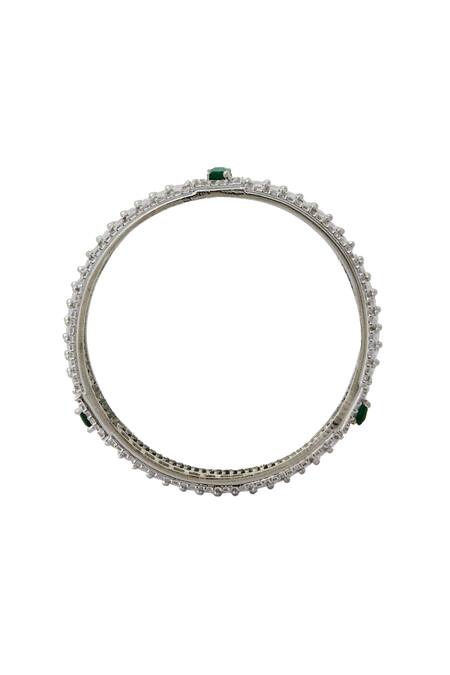 Nazaakat By Samara Singh_Silver Plated Imitation Diamonds And Green American Bangles _Online_at_Aza_Fashions