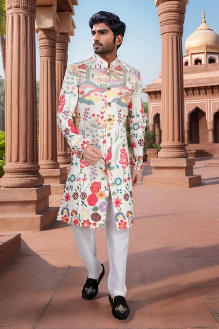 Arihant Rai Sinha Multi Color Thread Embroidered Sherwani Set 