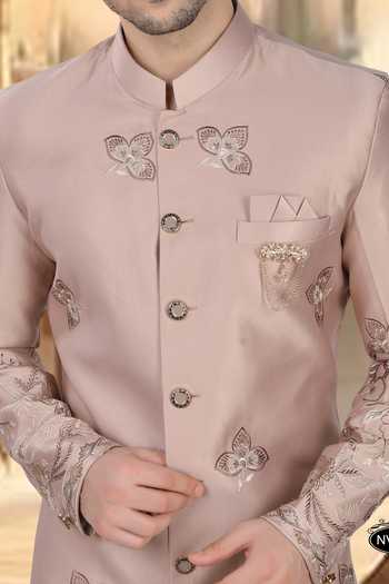 Arihant Rai Sinha Pink Silk, Polyester, Viscose Embroidery, Metallic Thread Work Sherwani Set Online at Aza Fashions Arihant Rai Sinha_Pink Silk, Polyester, Viscose Embroidery, Metallic Thread Work Sherwani Set _Online_at_Aza_Fashions