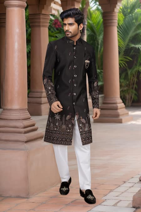 Arihant Rai Sinha Black Thread Embroidered Sherwani Set 