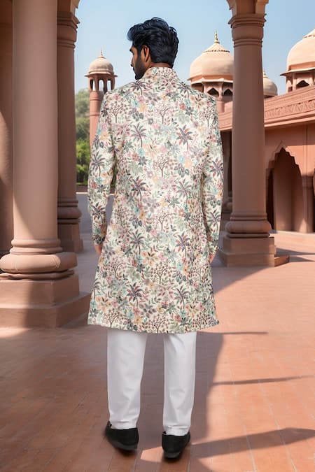Arihant Rai Sinha Cream Multi Color Sherwani & White Pant Set 