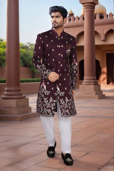 Arihant Rai Sinha Wine Silk Blend Sherwani Set 