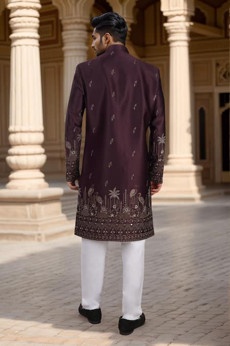 Arihant Rai Sinha WINE Thread & Sequin Sherwani with Pant 