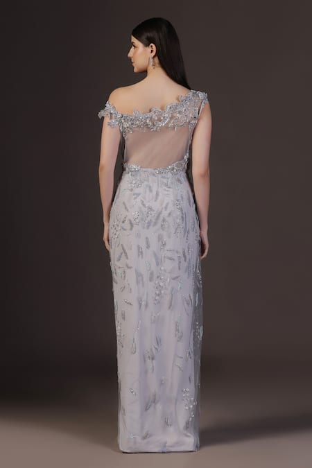 Pooja Peshoria Draped Gown with 3D Embroidered Sleeves 