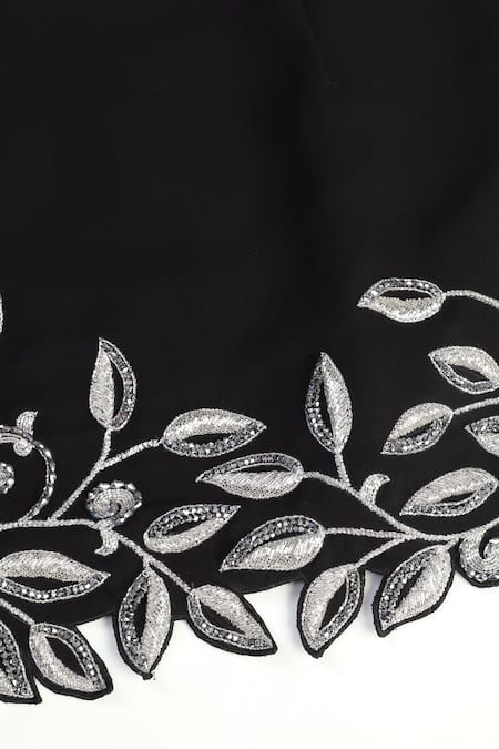 Buy_Pooja Peshoria_Black Georgette, Satin Sequins, Embroidery Square Neck Hand Kurta Set 