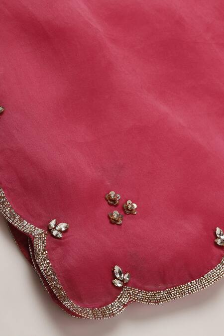 Pooja Peshoria_Pink Silk, Organza Sequins, Crystals, Cut Work Royal Hand Embroidered Kurta Set _at_Aza_Fashions