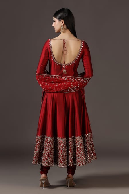 Pooja Peshoria Red Hand Embroidered Anarkali Set 