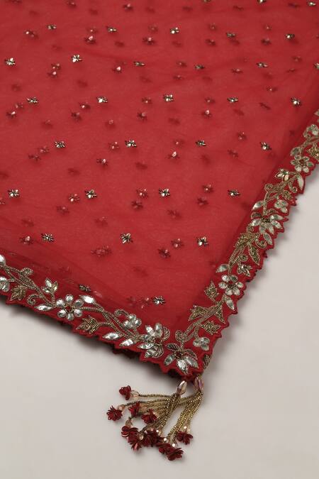 Pooja Peshoria_Red Polyester, Georgette, Net Crystals, Zari Round Hand Embroidered Anarkali Set _Online_at_Aza_Fashions