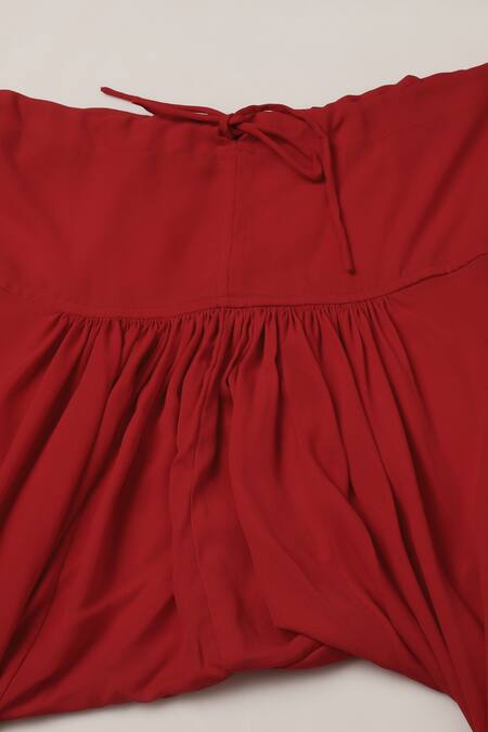 Shop_Pooja Peshoria_Red Polyester, Georgette, Net Crystals, Zari Round Hand Embroidered Anarkali Set _Online_at_Aza_Fashions