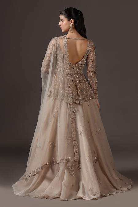 Pooja Peshoria Champagne Gold Hand Embroidered Lehenga Set 