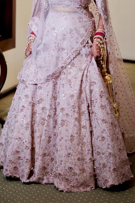 Buy Pooja Peshoria Pink Silk, Net Embroidery, Applique, Fabric 3d Embellished Bridal Lehenga Set Online at Aza Fashions Buy_Pooja Peshoria_Pink Silk, Net Embroidery, Applique, Fabric 3d Embellished Bridal Lehenga Set _Online_at_Aza_Fashions