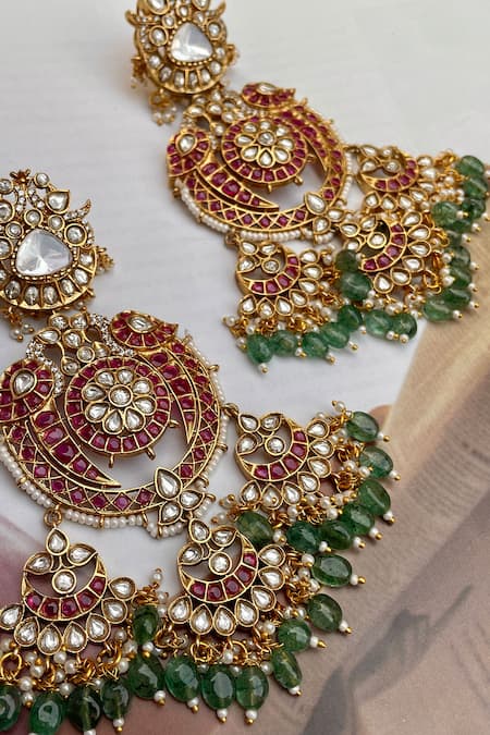 Saga Jewels_Multi Color Stones, Beads Embellished Designer Earrings _Online_at_Aza_Fashions