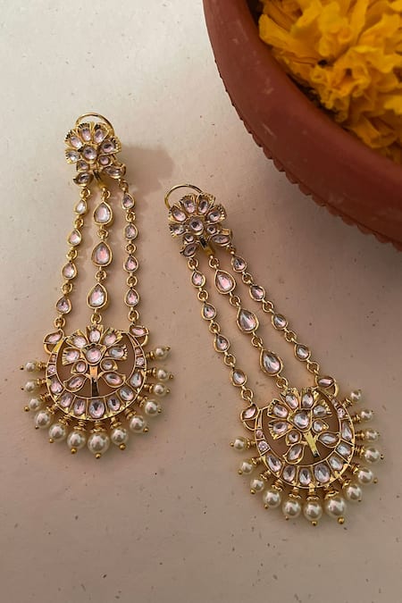 Saga Jewels White Pearls Designer Earrings 