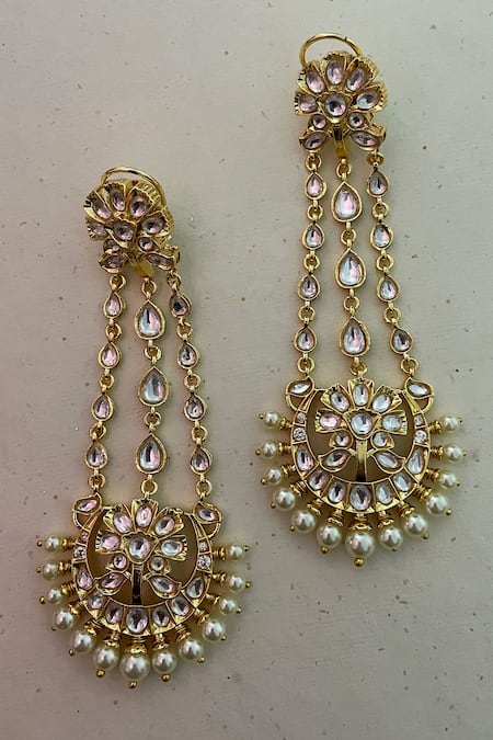 Shop_Saga Jewels_White Pearls Designer Earrings _Online_at_Aza_Fashions