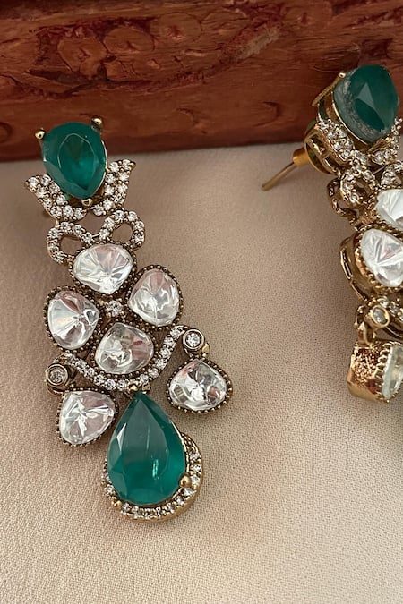 Saga Jewels Teal Stone Embellished Designer Earrings 