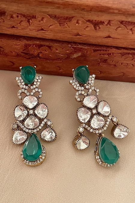 Saga Jewels Teal Stone Embellished Designer Earrings 