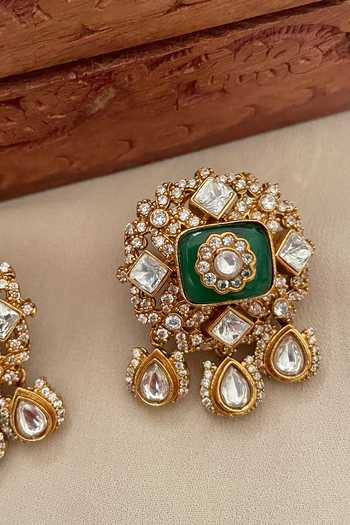 Saga Jewels_Green Rhinestones Designer Earring With Crystals _Online_at_Aza_Fashions