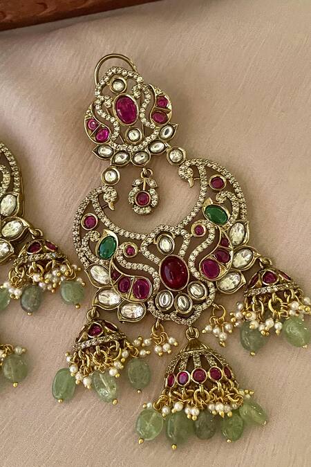 Saga Jewels_Multi Color Stones, Beads Multi-color Designer Earrings _Online_at_Aza_Fashions