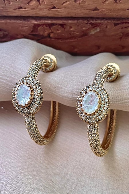 Saga Jewels_White Faux Diamonds Designer Stone Stud Earrings _Online_at_Aza_Fashions