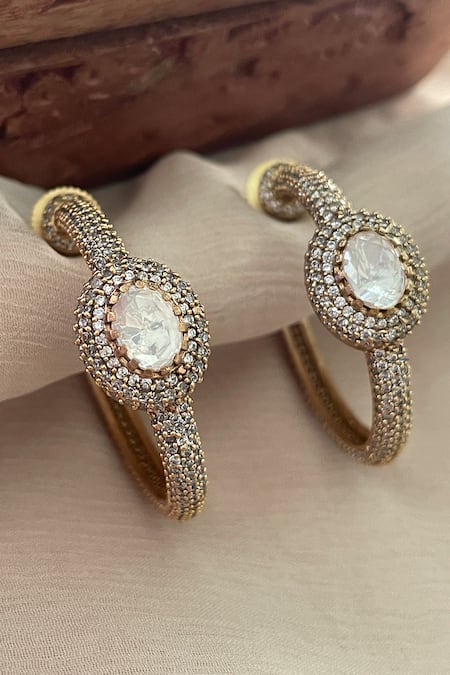 Saga Jewels Designer White Stone Stud Earrings 