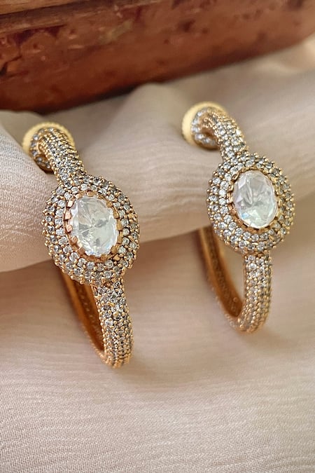Buy_Saga Jewels_White Faux Diamonds Designer Stone Stud Earrings _Online_at_Aza_Fashions