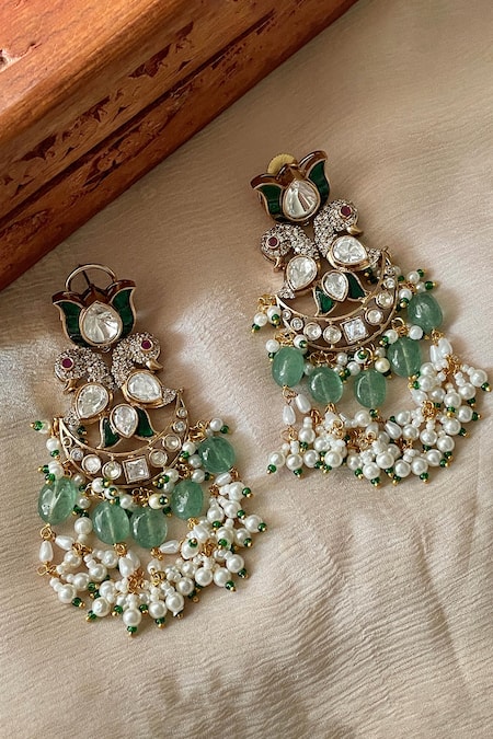 Saga Jewels Designer Green Chandelier Earrings 