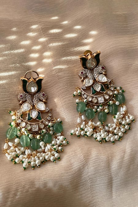 Saga Jewels Designer Green Chandelier Earrings 