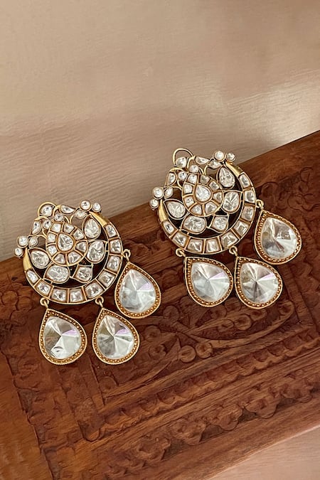 Saga Jewels Designer White Earrings with Gemstones 