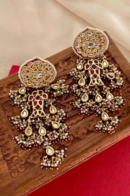 Saga Jewels Red Designer Earring Set 