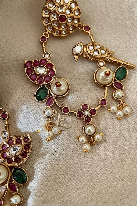 Saga Jewels_Multi Color Pearls, Stones Designer Multi-color Earrings _Online_at_Aza_Fashions