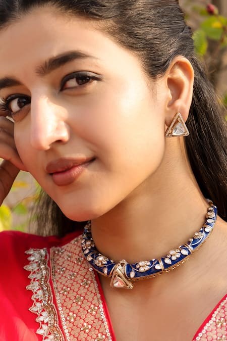 Saga Jewels Designer Blue Necklace & Earring Set 