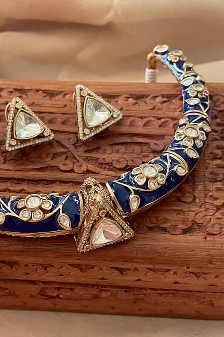 Buy_Saga Jewels_Blue Crystals, Studs Designer Necklace And Earring Set _Online_at_Aza_Fashions