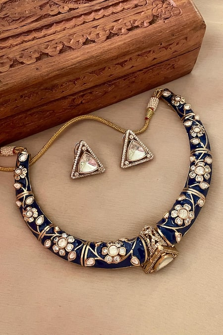 Saga Jewels Designer Blue Necklace & Earring Set 
