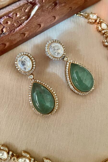 Buy_Saga Jewels_Green Stones Designer Necklace And Earring Set _Online_at_Aza_Fashions
