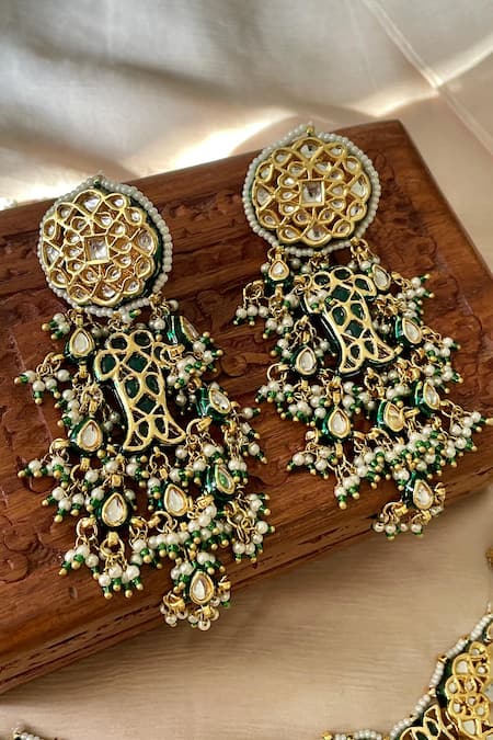 Saga Jewels_Green Pearls Designer Necklace And Earring Set _Online_at_Aza_Fashions