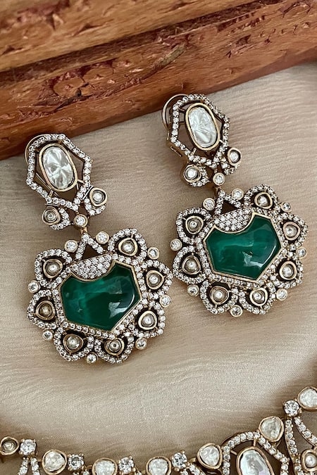 Saga Jewels_Green Crystals Designer Necklace And Earring Set _Online_at_Aza_Fashions