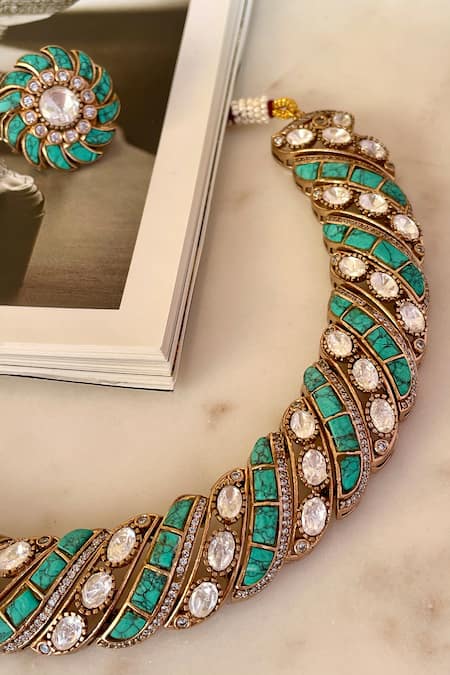 Saga Jewels Designer Blue Necklace & Earring Set 