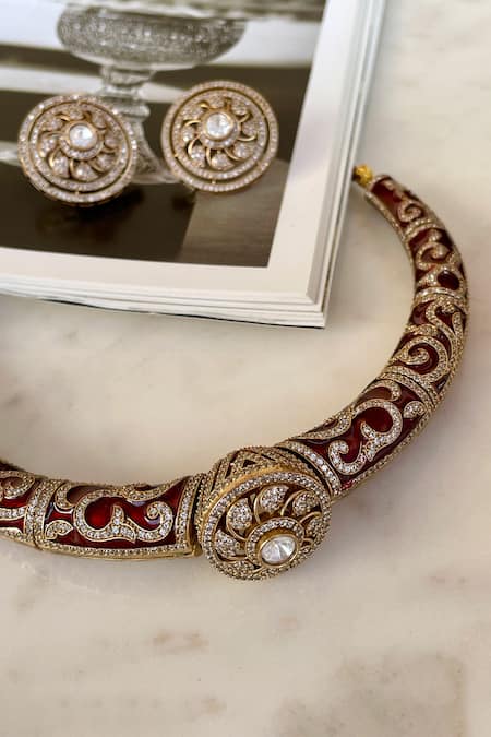 Saga Jewels Red Designer Necklace & Earring Set 