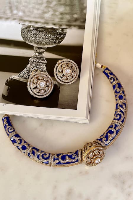 Saga Jewels Designer Blue Necklace & Earring Set 