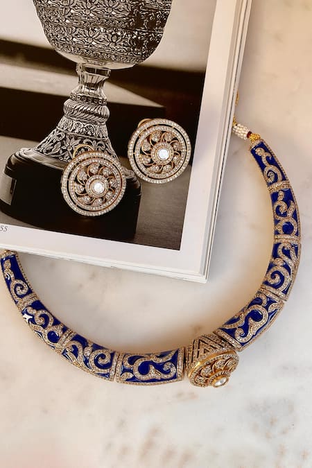 Saga Jewels_Blue Rhinestones Designer Necklace And Earring Set _Online_at_Aza_Fashions