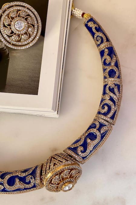 Buy_Saga Jewels_Blue Rhinestones Designer Necklace And Earring Set _Online_at_Aza_Fashions