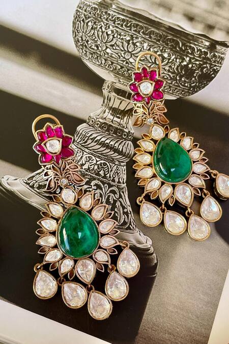 Saga Jewels_Green Crystals Designer Necklace And Earring Set _Online_at_Aza_Fashions