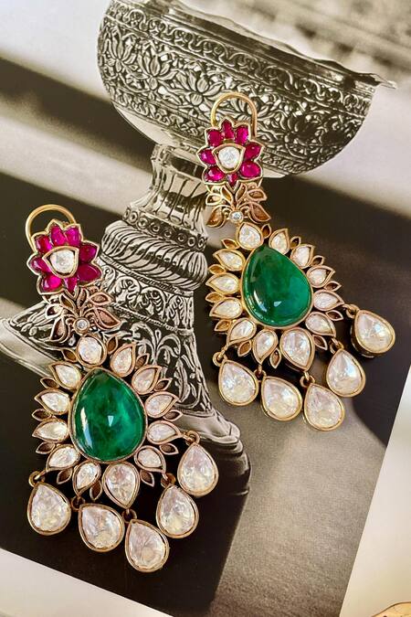 Buy_Saga Jewels_Green Crystals Designer Necklace And Earring Set _Online_at_Aza_Fashions