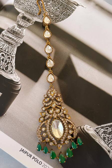 Saga Jewels_Green Crystals, Gemstones Designer Necklace Set _Online_at_Aza_Fashions