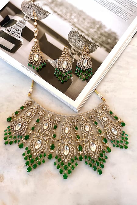 Saga Jewels Green Designer Necklace Set 
