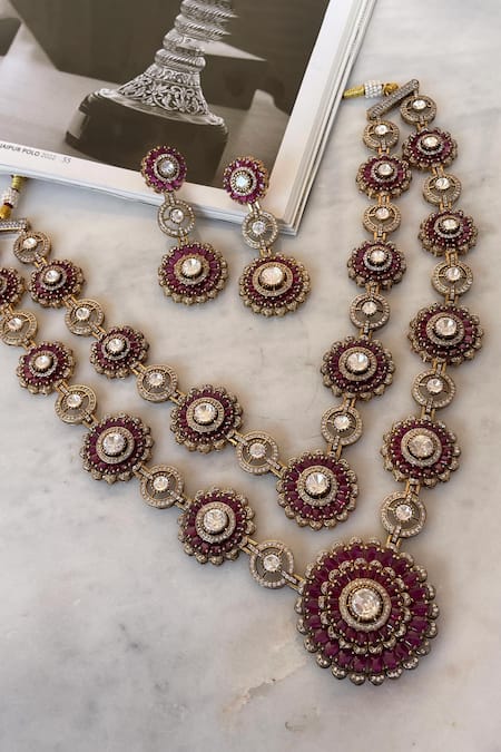 Saga Jewels Designer Pink Necklace & Earring Set 