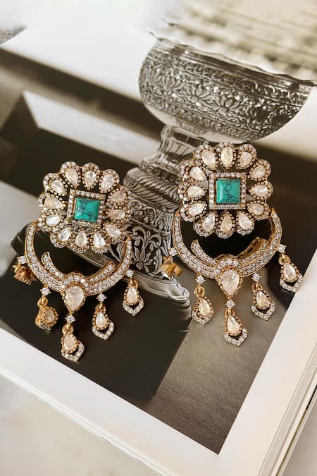 Saga Jewels_Blue Crystals, Gemstones Designer Necklace And Earring Set _Online_at_Aza_Fashions