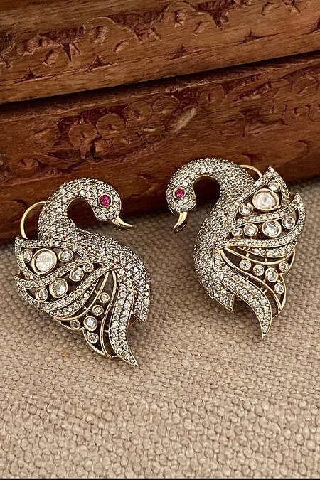 Saga Jewels_Pink Diamonds, Gemstones Swan Motif Necklace And Earring Set _Online_at_Aza_Fashions