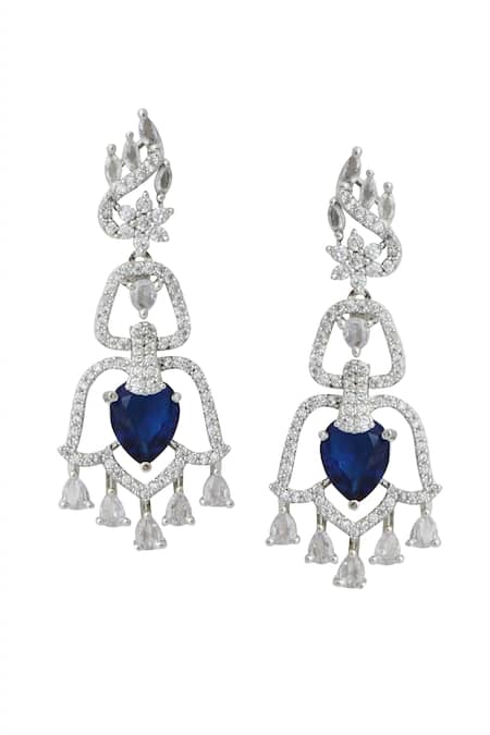 Shop_Nazaakat By Samara Singh_Blue American Diamond Earrings _at_Aza_Fashions